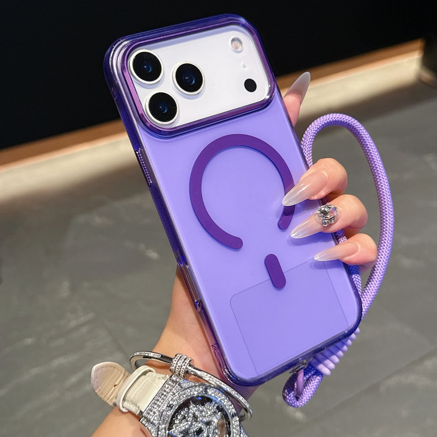 High Transparency and Strong Magnetic Colorful Phone Case with Strap for iPhone 15 16 17 Pro Max PC+TPU Phone Case