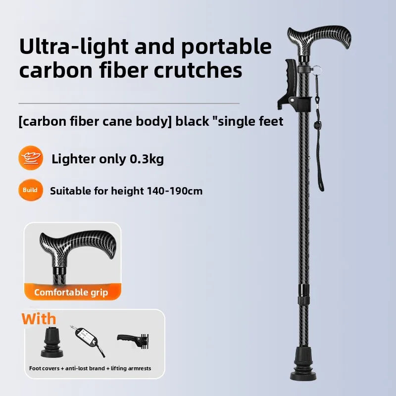 Carbon Fiber Anti-Fall Walking Stick for Elderly Non-Slip Telescopic Assistive Cane Lightweight Walking Cane