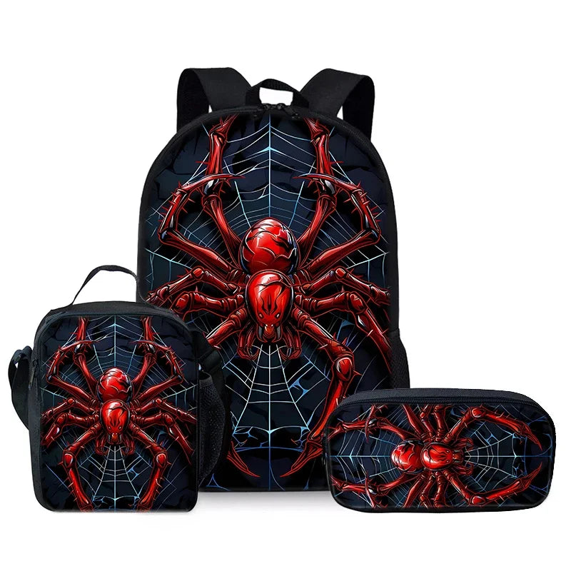 3D Cartoon Spider Waterproof School Backpack Set Best Gift for Boys Children's Three-Piece Backpack