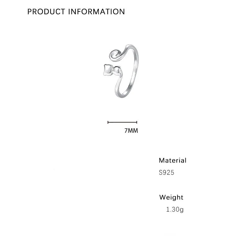 Minimalist Glittery Line Cat S925 Sterling Silver Finger Open Rings Fine Jewelry Gift for Girls XY-537