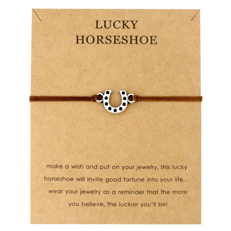 Custom Antique Silver Horse Shoe Horseshoe Charm Bracelet Promotional Gift for Men and Women 'Make a Wish' Fashion Jewelry