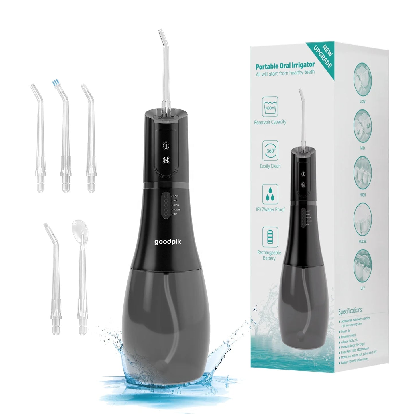 Teeth Cleaning With 5 Modes DIY 400ML Water Tank IPX7 Waterproof Portable Electric Cordless Oral Irrigator Dental Water Flosser