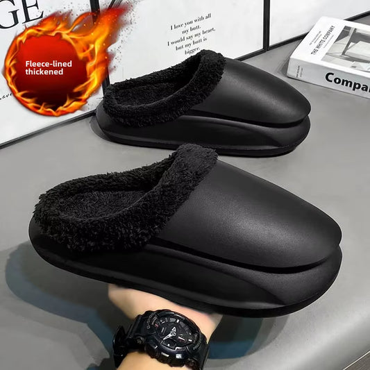 Cozy Couple's Winter Fleece-Lined Waterproof Slippers - Stylish Comfort for Home and Outdoors