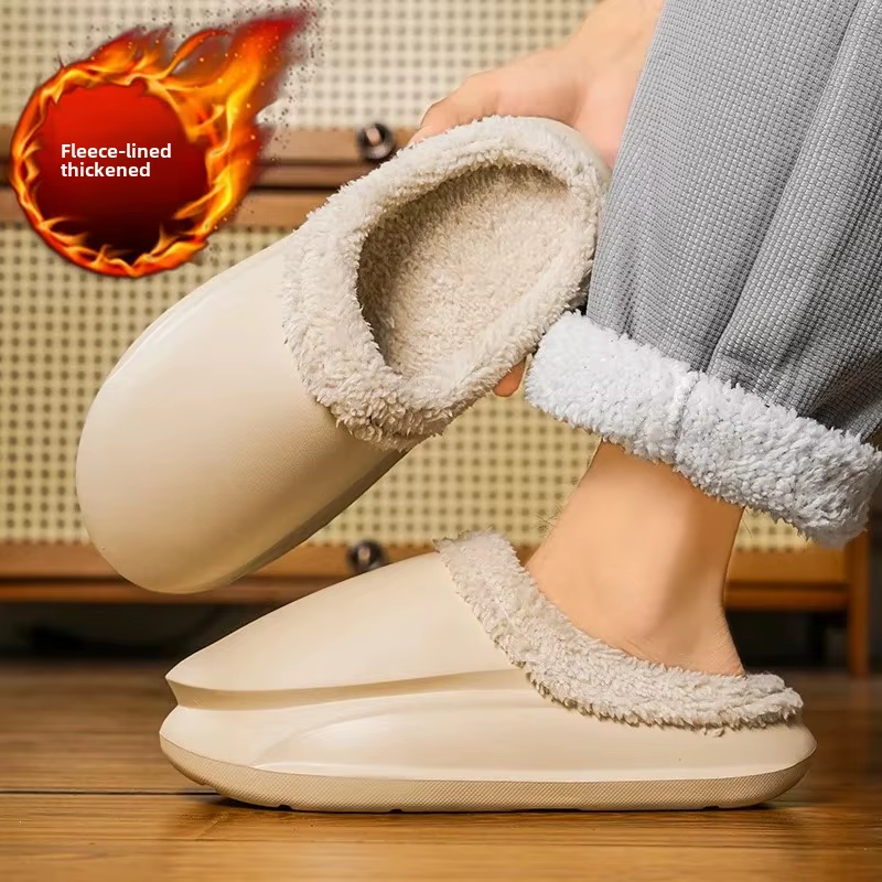 Cozy Couple's Winter Fleece-Lined Waterproof Slippers - Stylish Comfort for Home and Outdoors