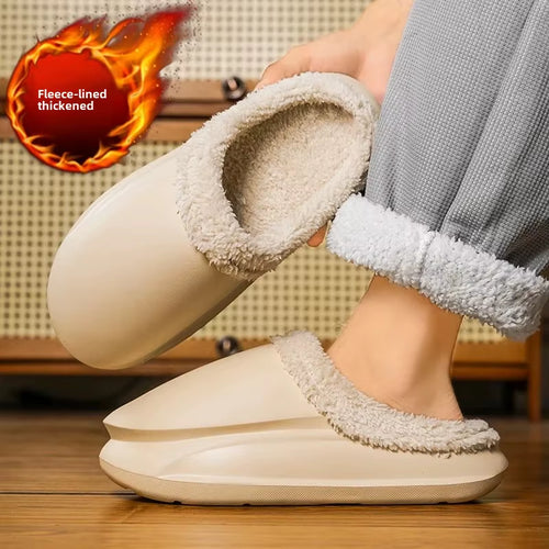 Cozy Couple's Winter Fleece-Lined Waterproof Slippers - Stylish Comfort for Home and Outdoors
