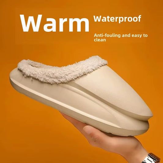 Cozy Couple's Winter Fleece-Lined Waterproof Slippers - Stylish Comfort for Home and Outdoors