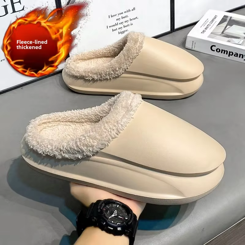 Cozy Couple's Winter Fleece-Lined Waterproof Slippers - Stylish Comfort for Home and Outdoors