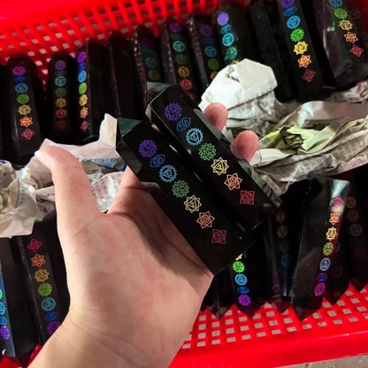 Chakra Tower Nature-Inspired Healing Obsidian Crystal Love Polished Spiritual Gift Engraved Points Wands