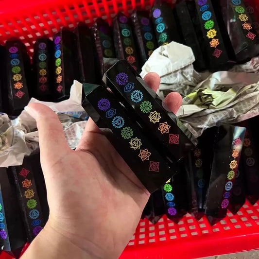 Chakra Tower Nature-Inspired Healing Obsidian Crystal Love Polished Spiritual Gift Engraved Points Wands