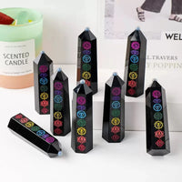 Chakra Tower Nature-Inspired Healing Obsidian Crystal Love Polished Spiritual Gift Engraved Points Wands