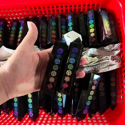 Chakra Tower Nature-Inspired Healing Obsidian Crystal Love Polished Spiritual Gift Engraved Points Wands