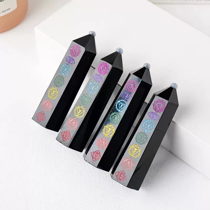 Chakra Tower Nature-Inspired Healing Obsidian Crystal Love Polished Spiritual Gift Engraved Points Wands