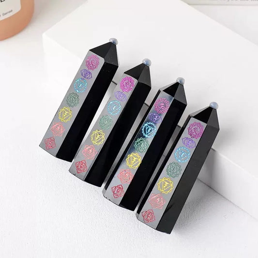 Chakra Tower Nature-Inspired Healing Obsidian Crystal Love Polished Spiritual Gift Engraved Points Wands
