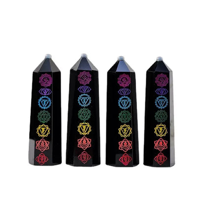 Chakra Tower Nature-Inspired Healing Obsidian Crystal Love Polished Spiritual Gift Engraved Points Wands