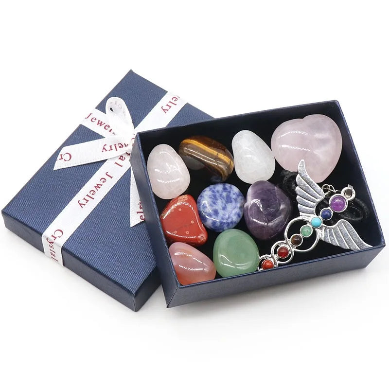 Spiritual Meditation Reiki Agate Gemstone Heart Healing 7 Chakra Irregular Shape Home Decoration Box Set