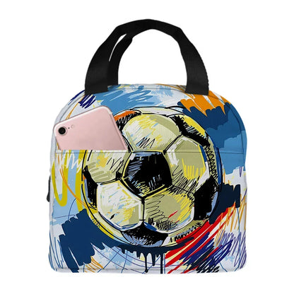 3D Football Pattern Insulated Nylon Bag Eco-Friendly Handheld Small Bag