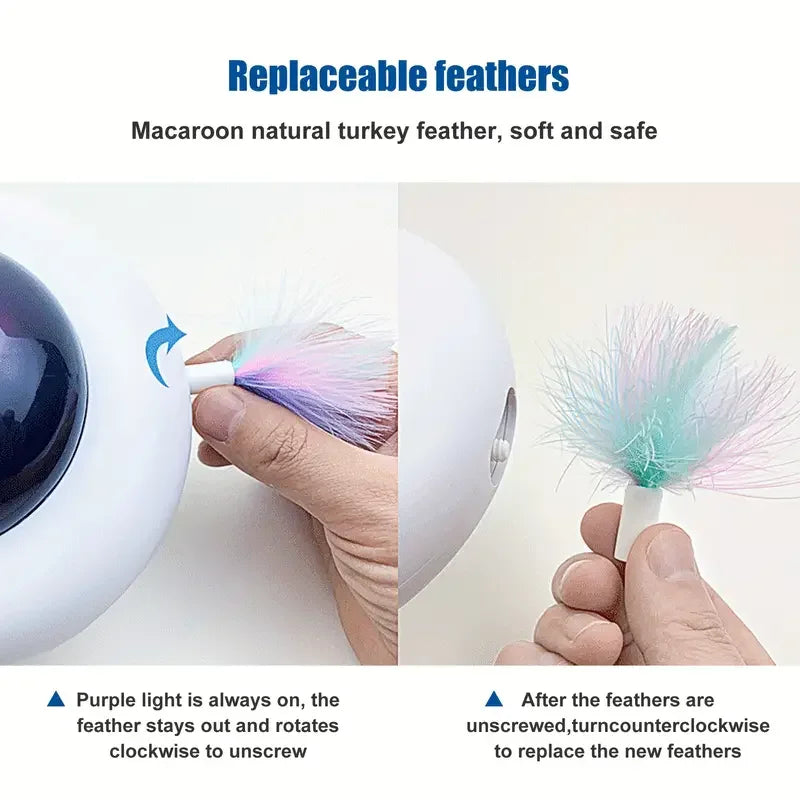 UFO Electric Automatic Interactive Plastic Cat Toy with Feather Teaser for Cats & Kittens-Intelligent Self-Operating