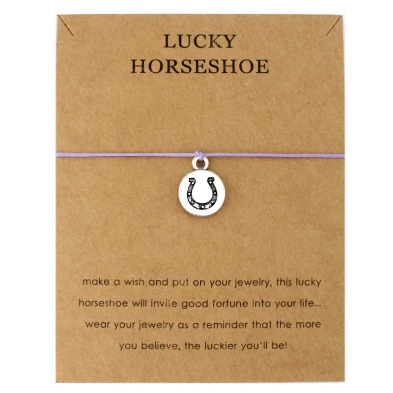 Custom Antique Silver Horse Shoe Horseshoe Charm Bracelet Promotional Gift for Men and Women 'Make a Wish' Fashion Jewelry