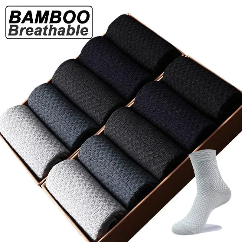 Men's Casual Bamboo Thin Antibacterial Mid Calf Crew Socks for Men 5 Pairs Set Box Available