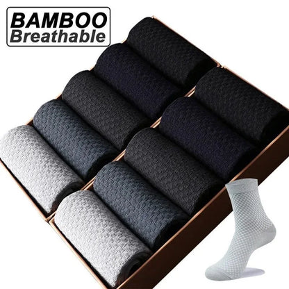 Men's Casual Bamboo Thin Antibacterial Mid Calf Crew Socks for Men 5 Pairs Set Box Available
