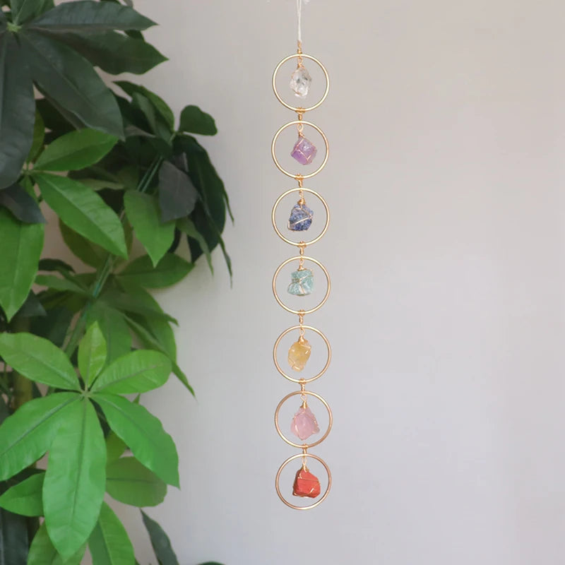 High Quality Natural Healing Crystal Seven Chakra Stonet Raw Crystal 7 Chakra Gemstone Wall Hanger Decor