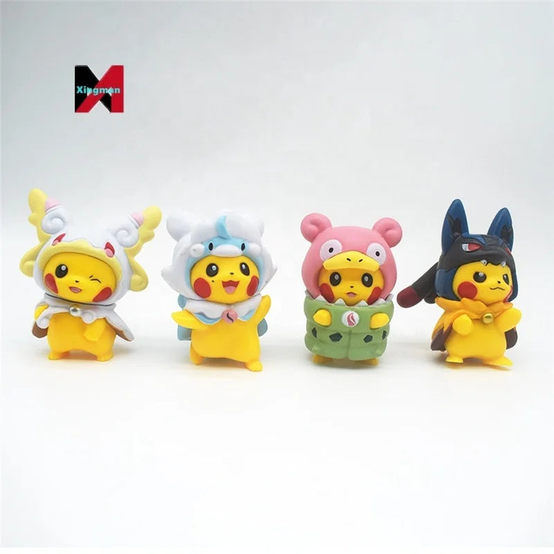 7 PCS Pokemoned Costume Pikachu Cute Cartoon Car Decor Claw Machine Figure Set Collectible