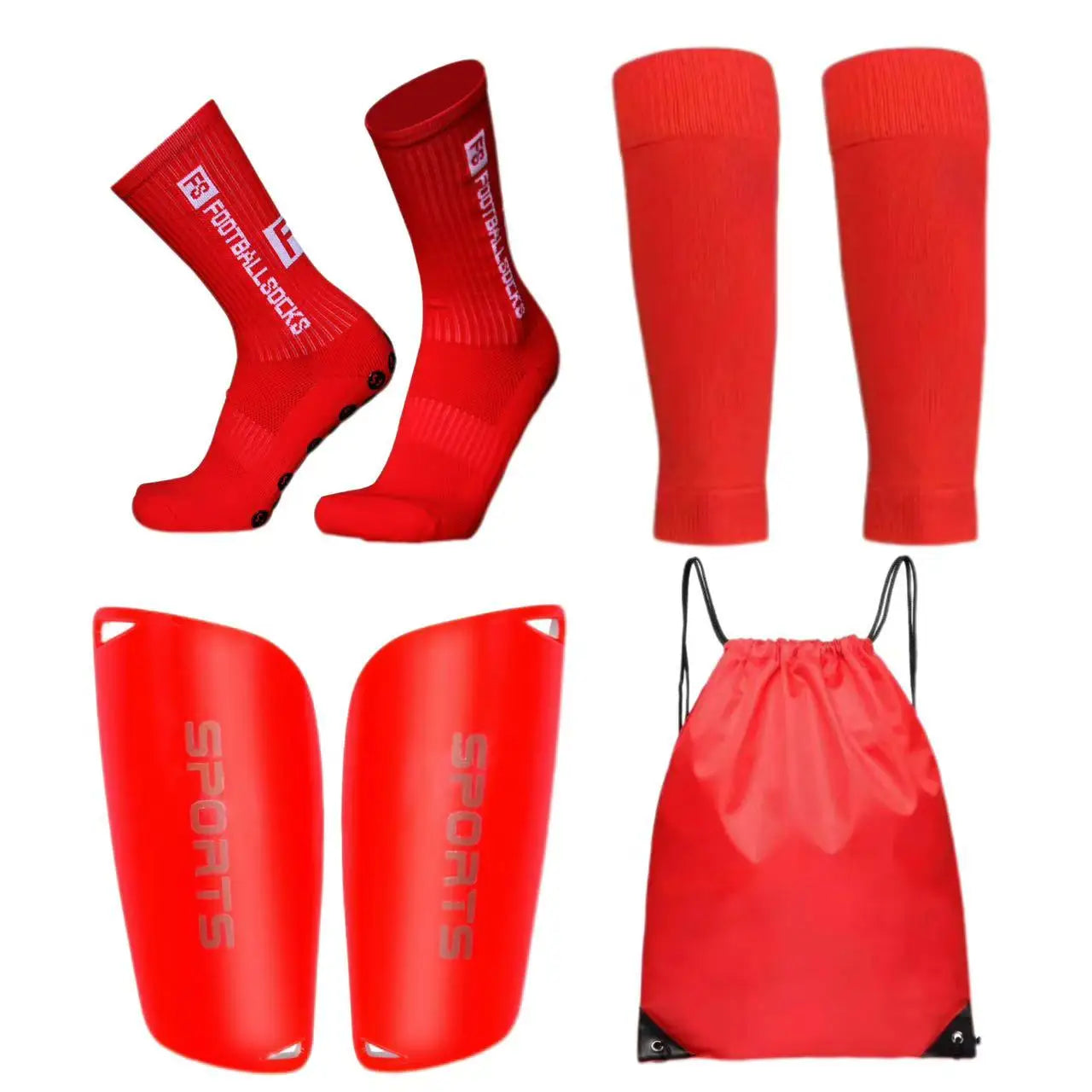 Adult Men/Women Set of Soccer Shin Guard Football Grip Socks and Soccer Sleeves Crew Sport Socks