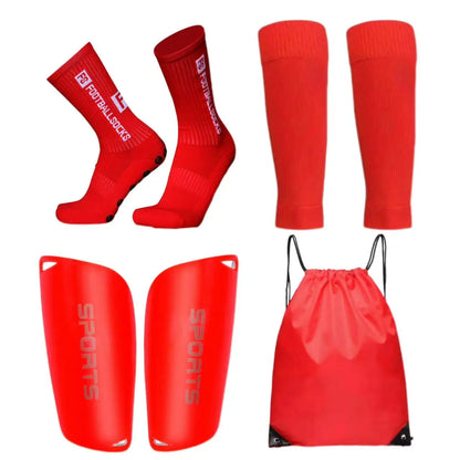Adult Men/Women Set of Soccer Shin Guard Football Grip Socks and Soccer Sleeves Crew Sport Socks
