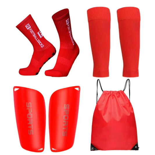 Adult Men/Women Set of Soccer Shin Guard Football Grip Socks and Soccer Sleeves Crew Sport Socks