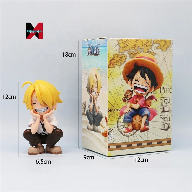 One Pieced Chibi Sitting Pose Luffy Zoro Sanji Trendy GK Figure Car Model Decor Collectible