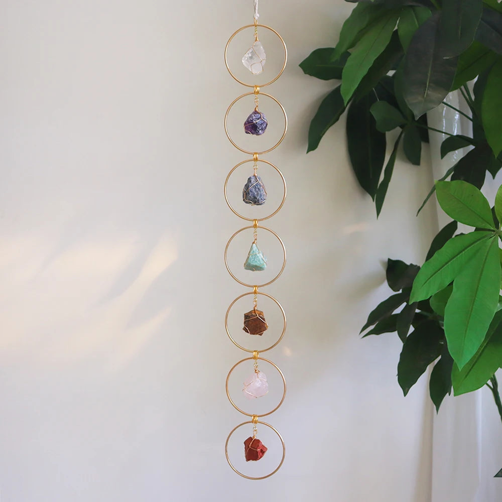 High Quality Natural Healing Crystal Seven Chakra Stonet Raw Crystal 7 Chakra Gemstone Wall Hanger Decor