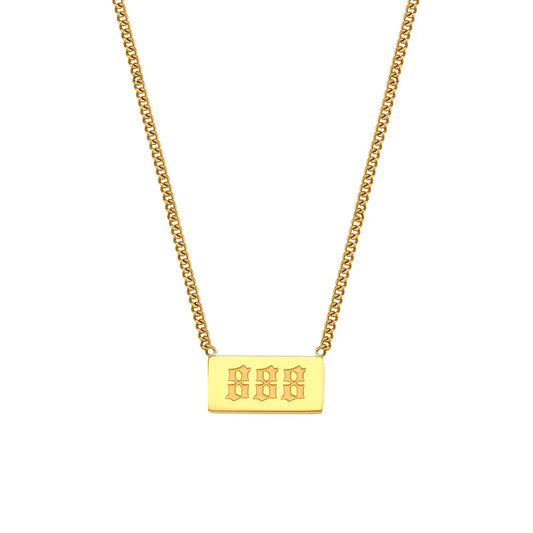 Summer Trendy 18K Gold Plated Waterproof Necklace Stainless Steel Link Chain with Angel Number 111 to 999