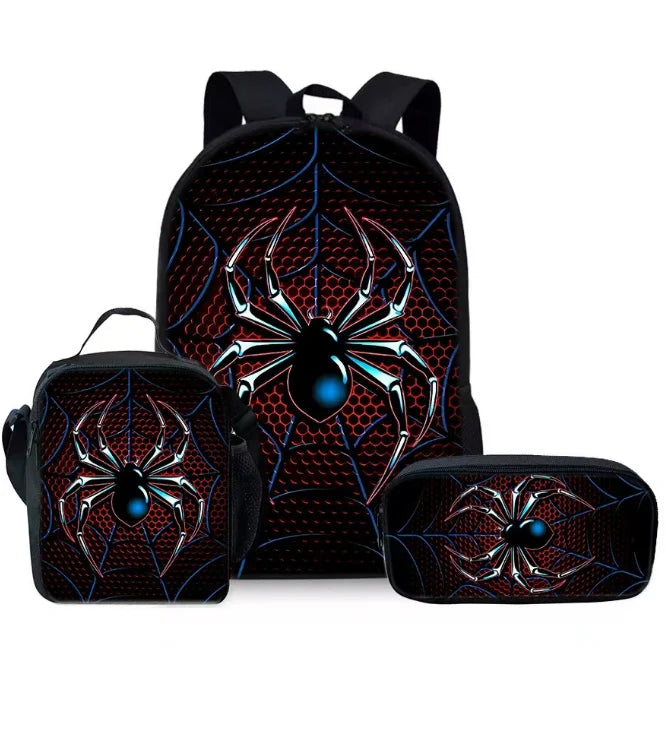3D Cartoon Spider Waterproof School Backpack Set Best Gift for Boys Children's Three-Piece Backpack