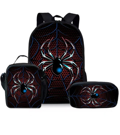 3D Cartoon Spider Waterproof School Backpack Set Best Gift for Boys Children's Three-Piece Backpack