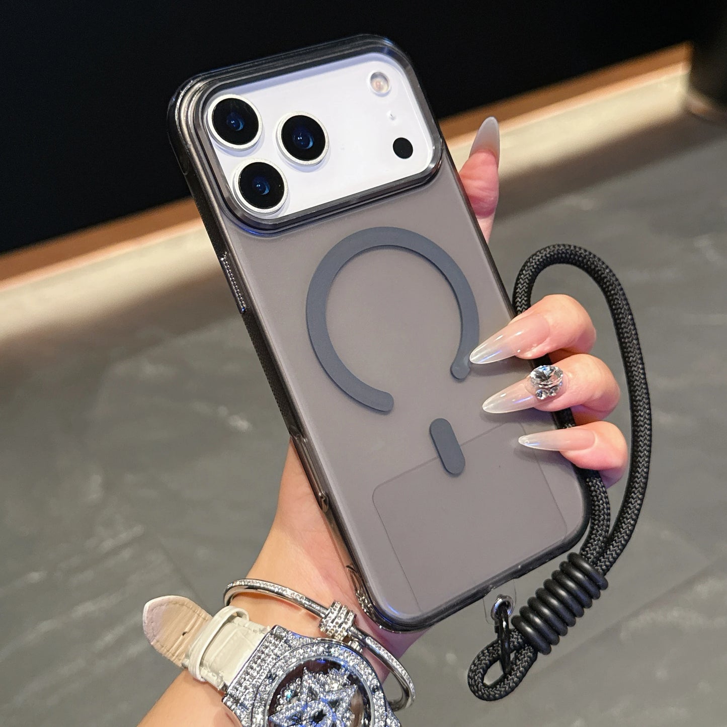 High Transparency and Strong Magnetic Colorful Phone Case with Strap for iPhone 15 16 17 Pro Max PC+TPU Phone Case