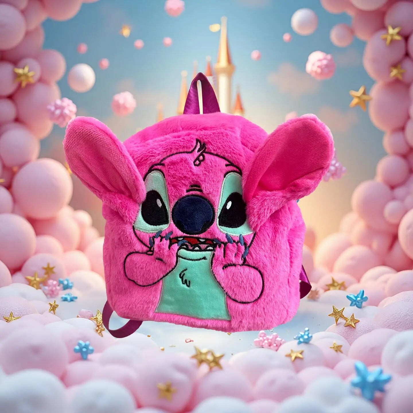 New Cute Cartoon Stitch Plush Polyester Backpack with PP Cotton Filling New Trendy School Backpack for Children
