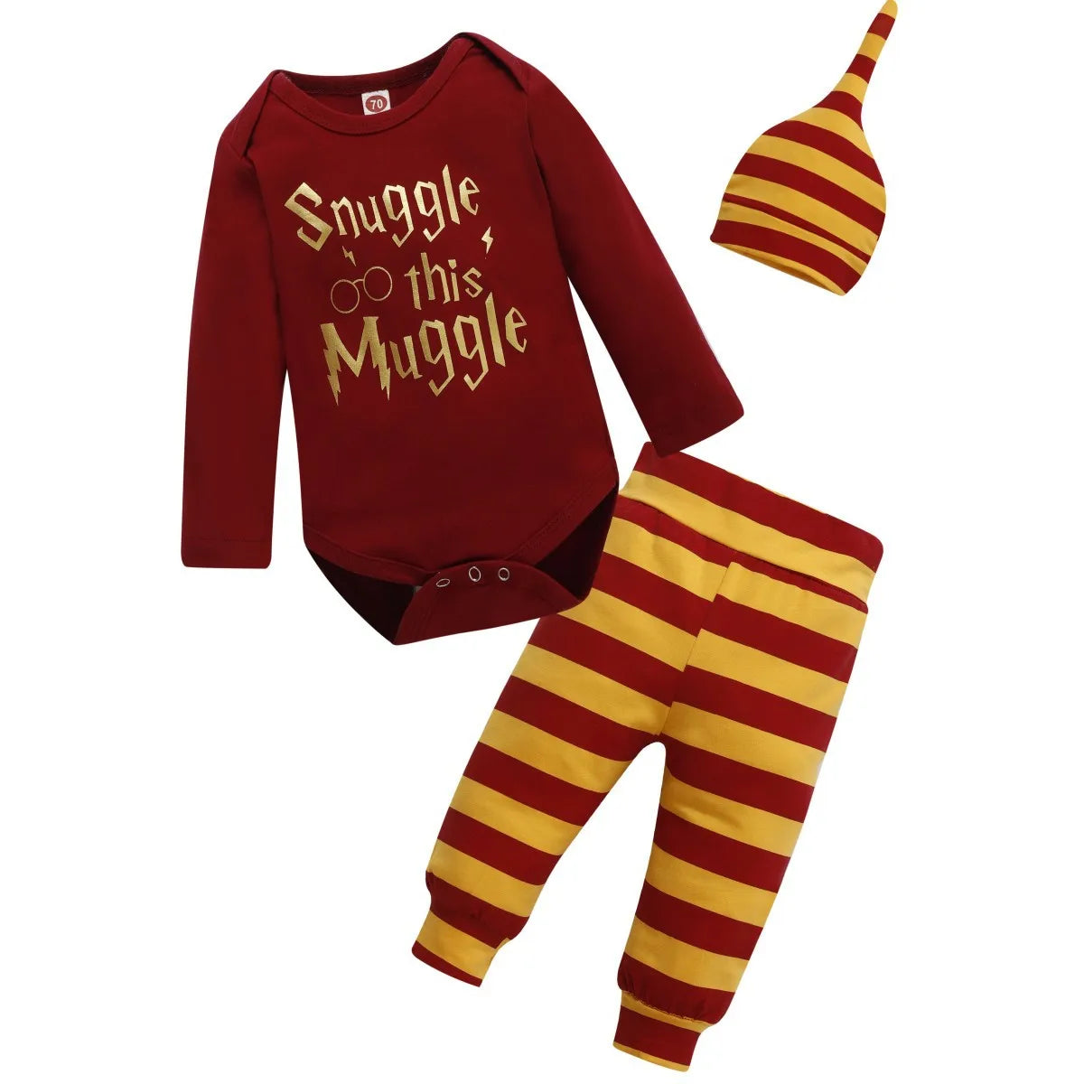 Harry Potter Style Baby Clothing Set Infant Three-Piece Pullover Romper Long-Sleeve Short-Sleeve Black