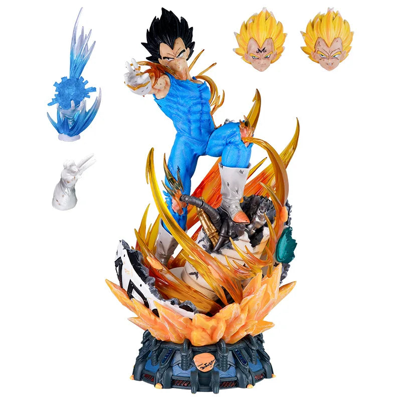 41cm Drag-oned Ball Z Vegeta GK Resin Statue Three Interchangeable Heads LED Light-Up Feature Handcrafted Anime Action Figure