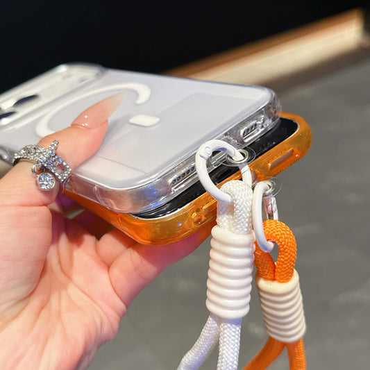 High Transparency and Strong Magnetic Colorful Phone Case with Strap for iPhone 15 16 17 Pro Max PC+TPU Phone Case