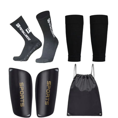 Adult Men/Women Set of Soccer Shin Guard Football Grip Socks and Soccer Sleeves Crew Sport Socks