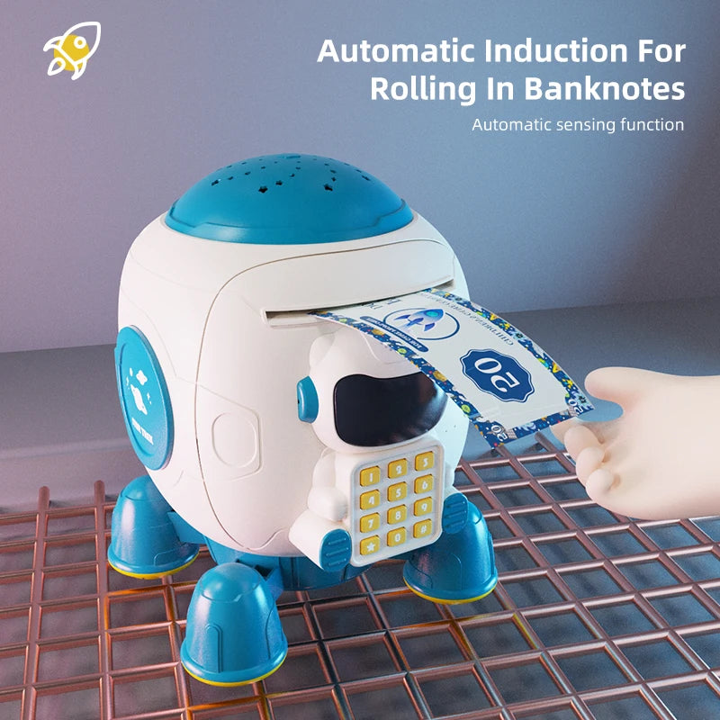 Children's Space Rocket Educational Toy Intelligent Sensing Simulation Fingerprint Recognition Piggy Bank Safe Creative Savings