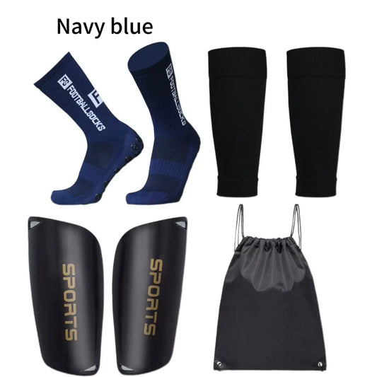 Adult Men/Women Set of Soccer Shin Guard Football Grip Socks and Soccer Sleeves Crew Sport Socks