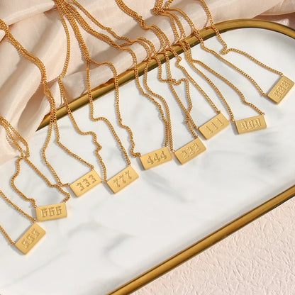 Summer Trendy 18K Gold Plated Waterproof Necklace Stainless Steel Link Chain with Angel Number 111 to 999