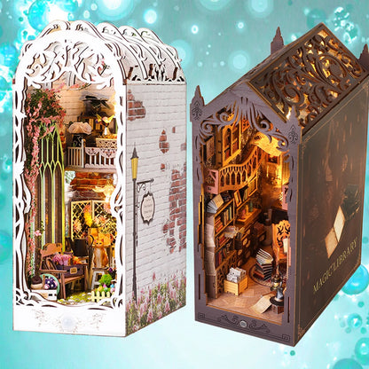 2026 NEW XS LED Light 3D Wooden Puzzle DIY Toy Magic Book Nook Library Kit Harry Doll House Miniatures Bookends Furniture
