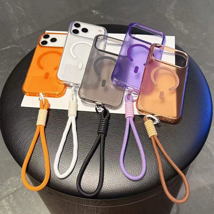 High Transparency and Strong Magnetic Colorful Phone Case with Strap for iPhone 15 16 17 Pro Max PC+TPU Phone Case