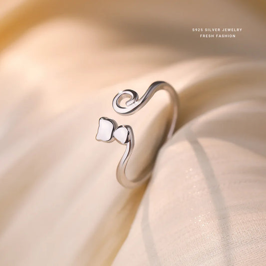 Minimalist Glittery Line Cat S925 Sterling Silver Finger Open Rings Fine Jewelry Gift for Girls XY-537