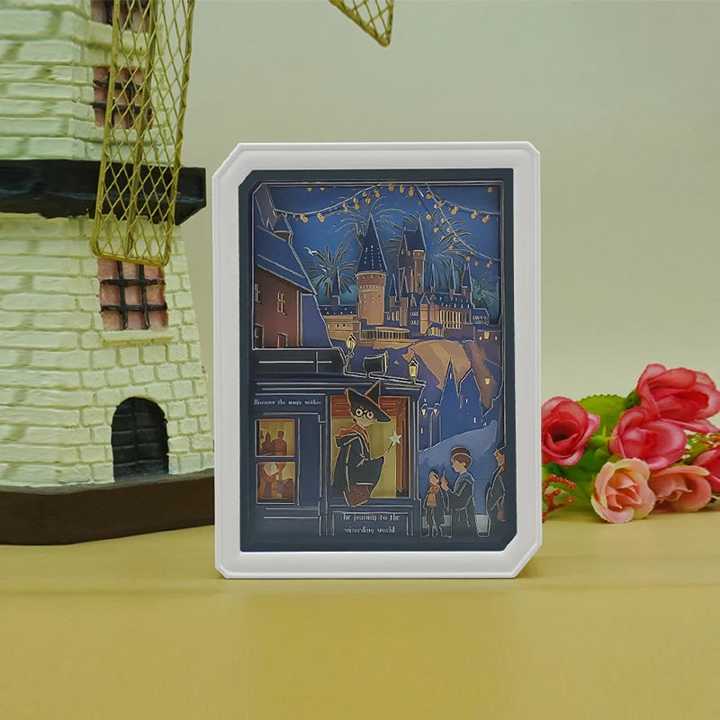 Harry's Castle 3D Wall Pictures Wall Art Living Room Decorative Led Night Lighted Papercut Lightbox Wall for Home Decor Dropship