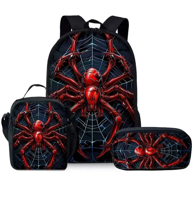 3D Cartoon Spider Waterproof School Backpack Set Best Gift for Boys Children's Three-Piece Backpack