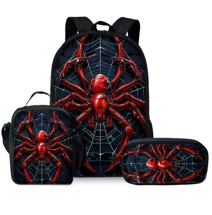 3D Cartoon Spider Waterproof School Backpack Set Best Gift for Boys Children's Three-Piece Backpack