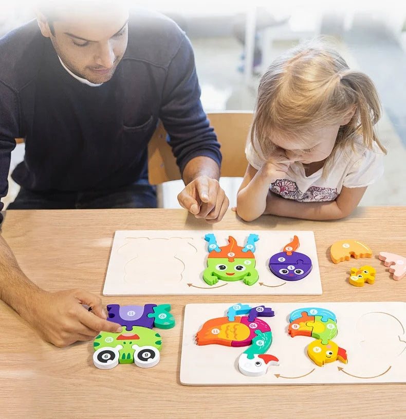 Wooden 3D Animal Dinosaur Frog Chick Growth Jigsaw Puzzle Montessori Cognitive Enlightenment Educational Learning Toys for Kids